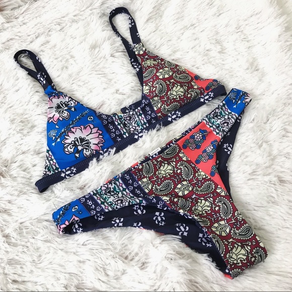 Sexy floral paisley boho festival cheeky bikini - Picture 2 of 8